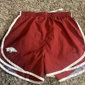 Nike red Razorback, dri fit athletic shorts with liner